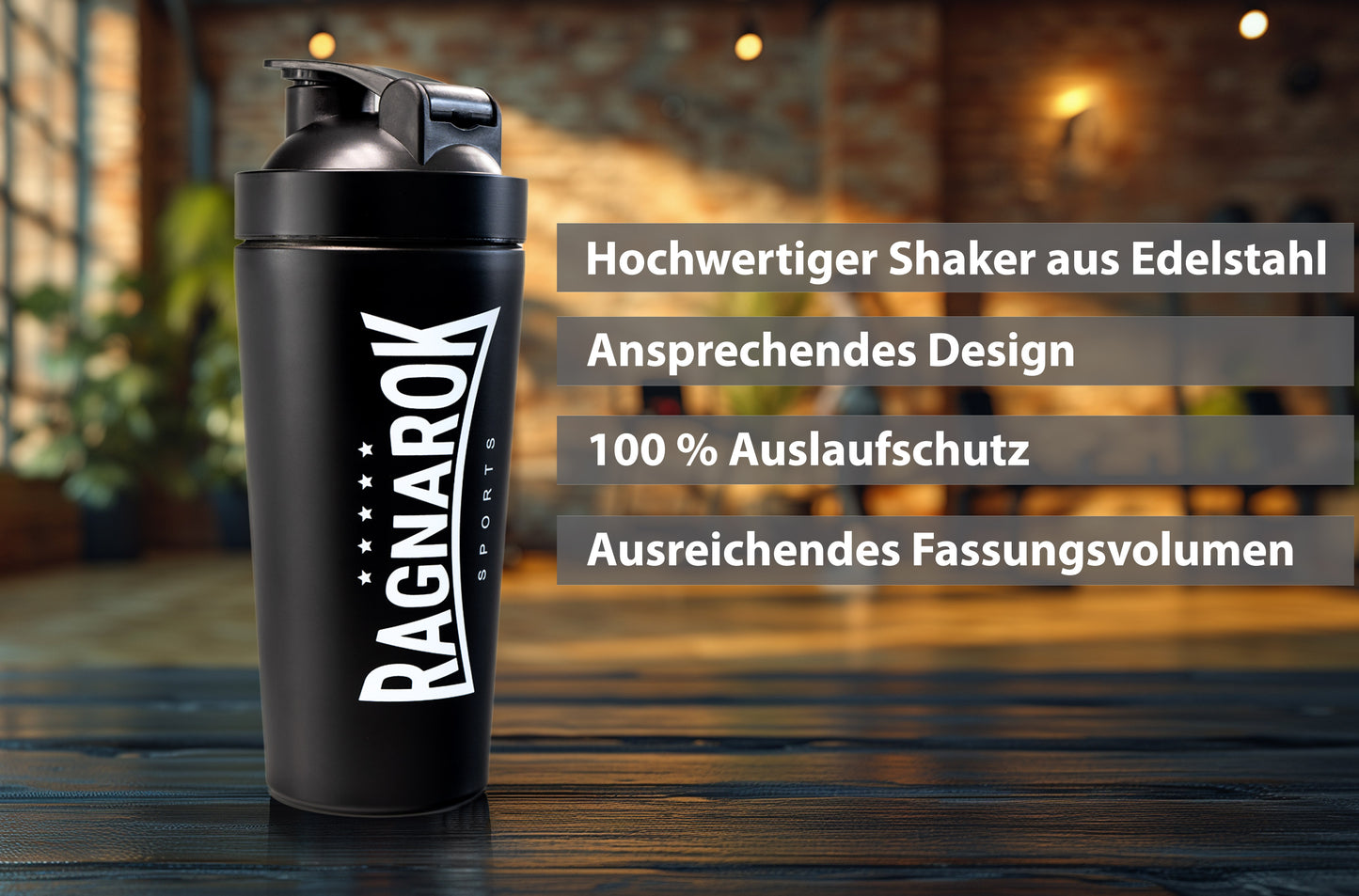 RAGNAROK Edelstahl Shaker Protein 750ml Metallshaker Trinkflasche mit Kugel Sport Fitness
