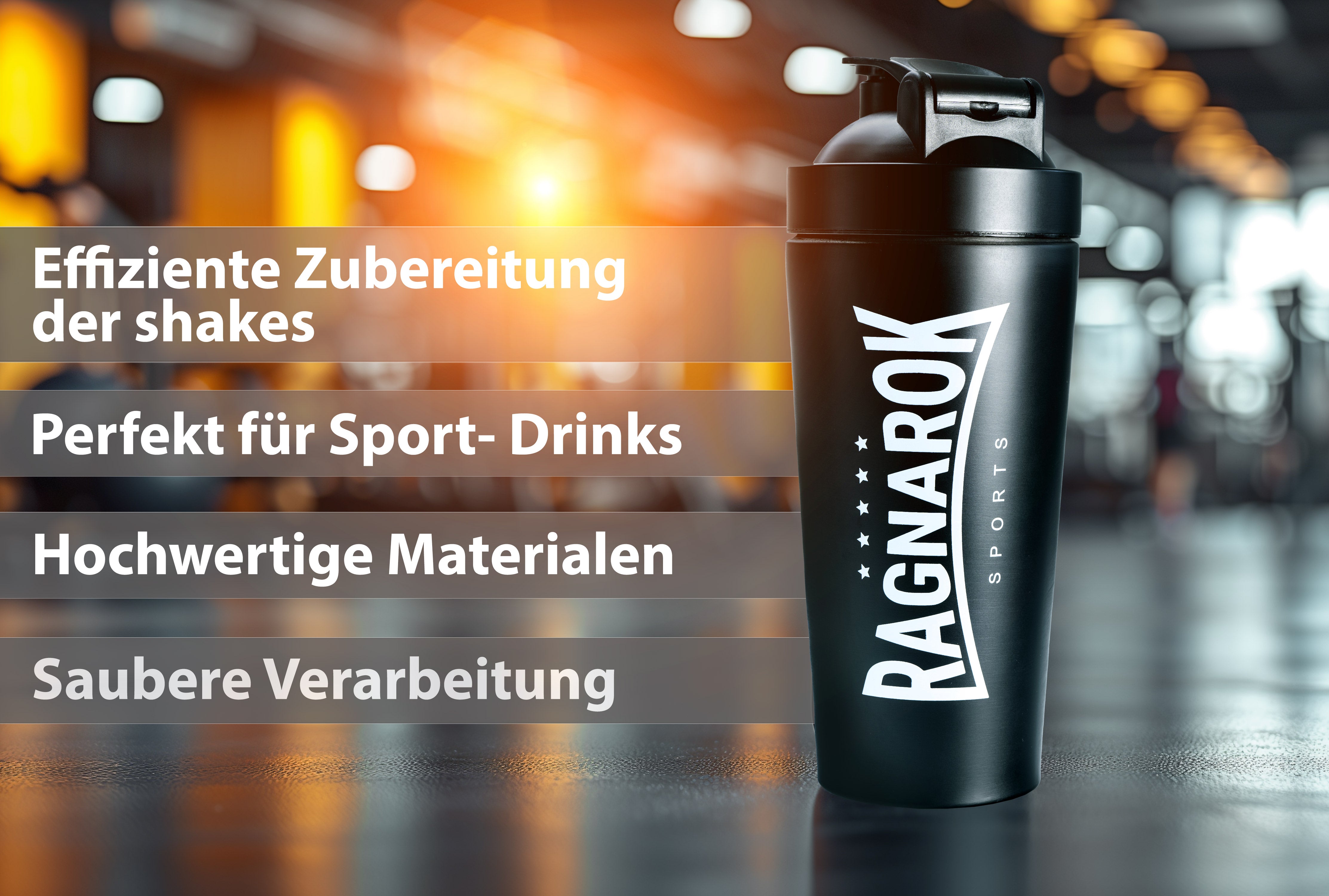 RAGNAROK Edelstahl Shaker Protein 750ml Metallshaker Trinkflasche mit Kugel Sport Fitness